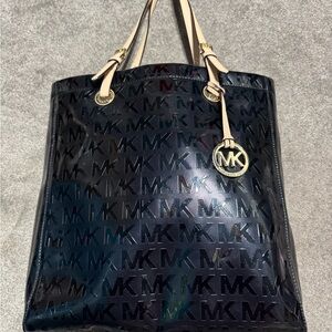 Michael Kors Glossy Black Tote with Gold Accents